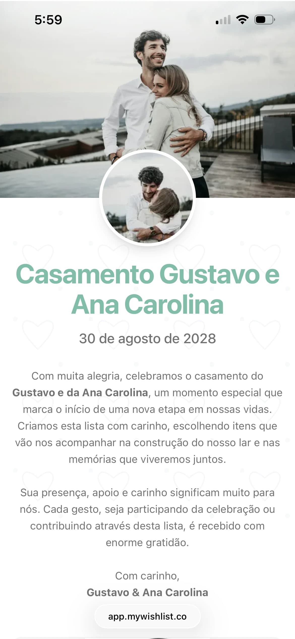 Exemplo de lista de casamento