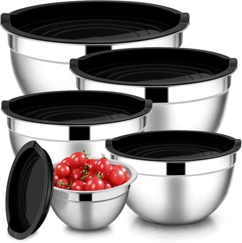 Conjunto de 5 Bowls Tigelas de Inox com Tampa Plástica Kit